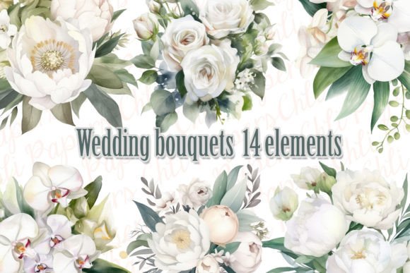 Download Wedding Bouquet Watercolor White Flowers - Premium Bundle