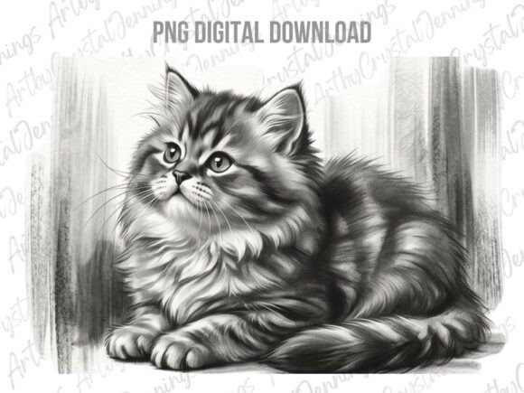 Download Fluffy Tabby Cat Sketch Clipart PNG - Art Collection