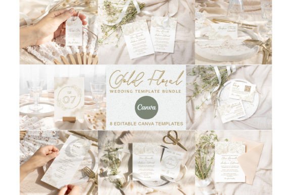 Download Gold Floral Wedding Invitation Bundle - Floral Collection