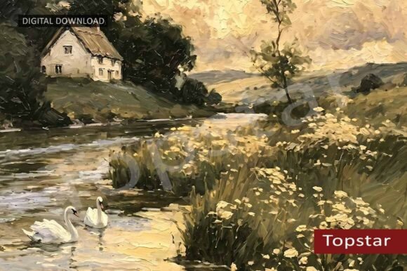 Download River Swans Golden Summer Wall Art Decor - Art Collection