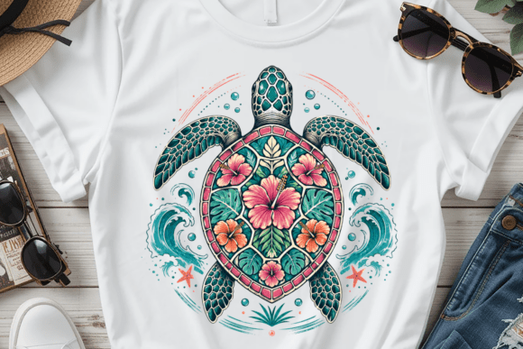 Download Sea Turtle Floral Summer Graphic PNG - Floral Collection