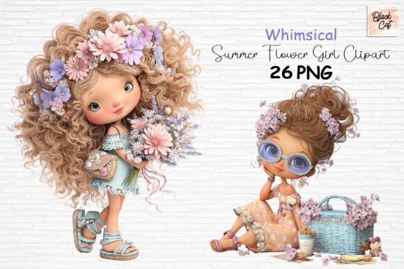 Download Whimsical Summer Flower Girl Clipart PNG - Art Collection