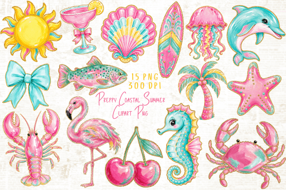 Download Preppy Coastal Summer Clipart PNG - Art Collection