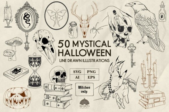 Download Mystical Halloween Line Art Svg Png - Art Collection
