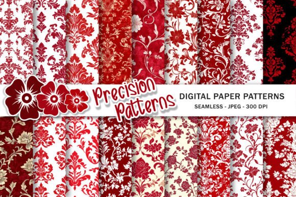 Download Red and White Floral Damask Scrapbooking - Floral Collection